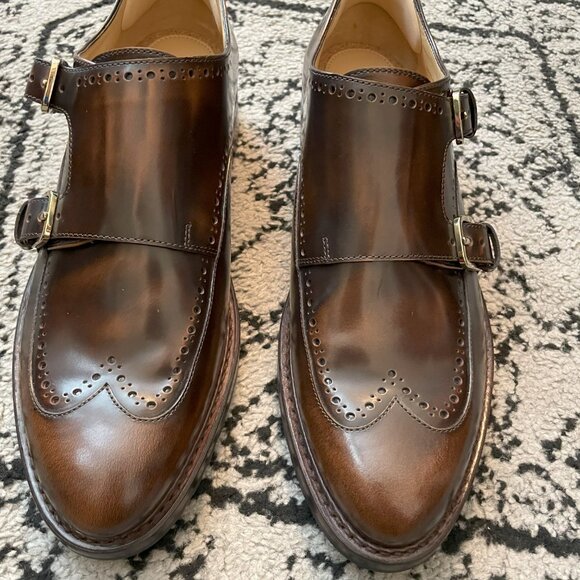 NEW The Office of Angela Scott Mr York shoe Mahogany Size 41 Double Monk Buckles - Picture 3 of 9